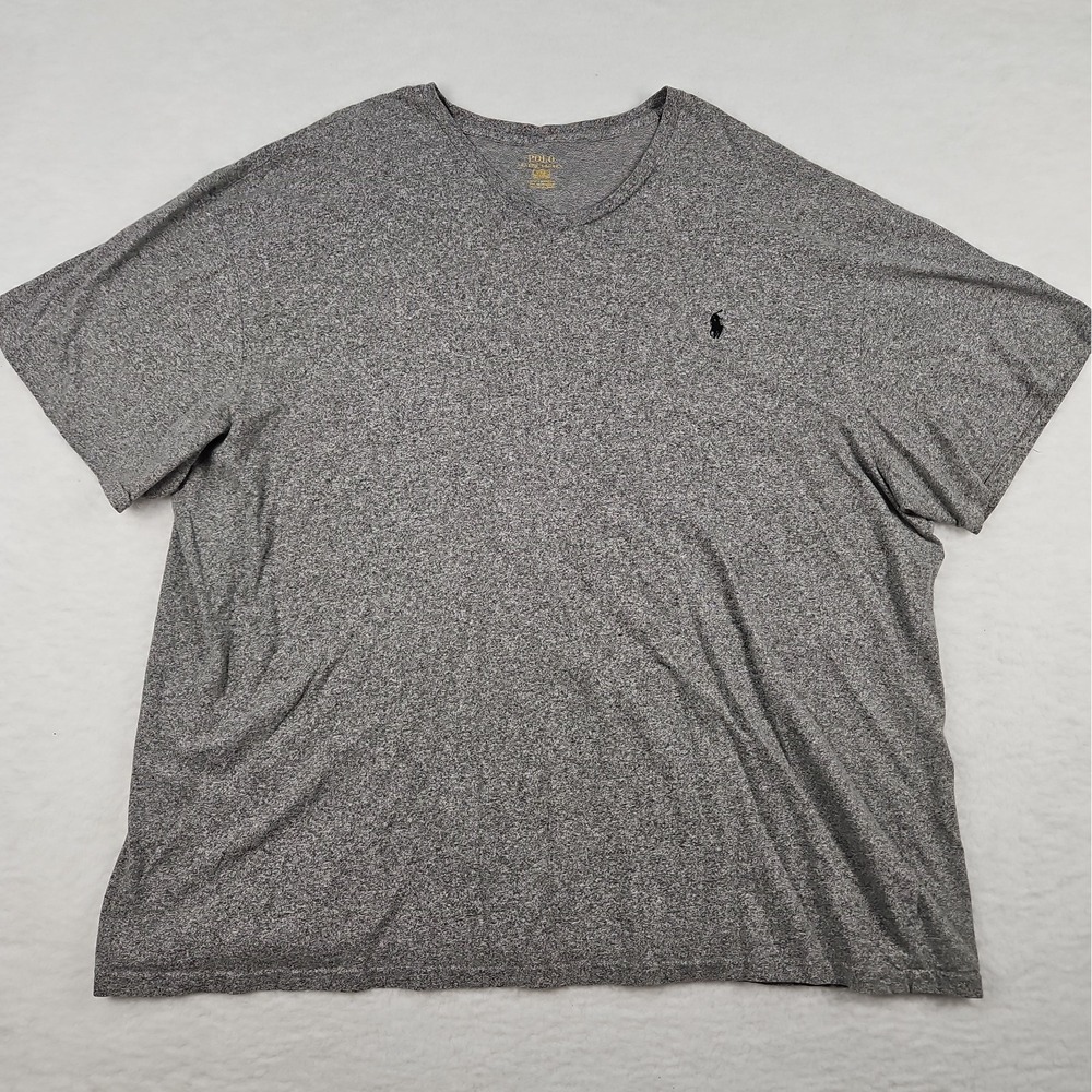 Polo Ralph Lauren V-Neck Logo T-Shirt Gray With Black Pony Mens Sz 2XB